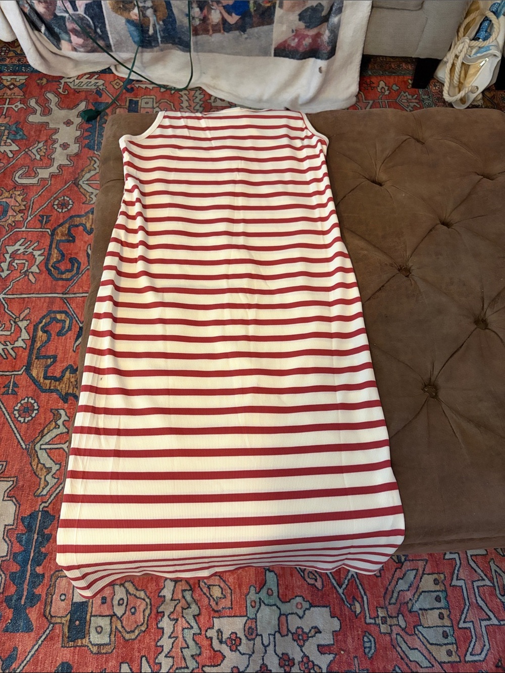 Sleeveless Red and White Striped Maxi Dress